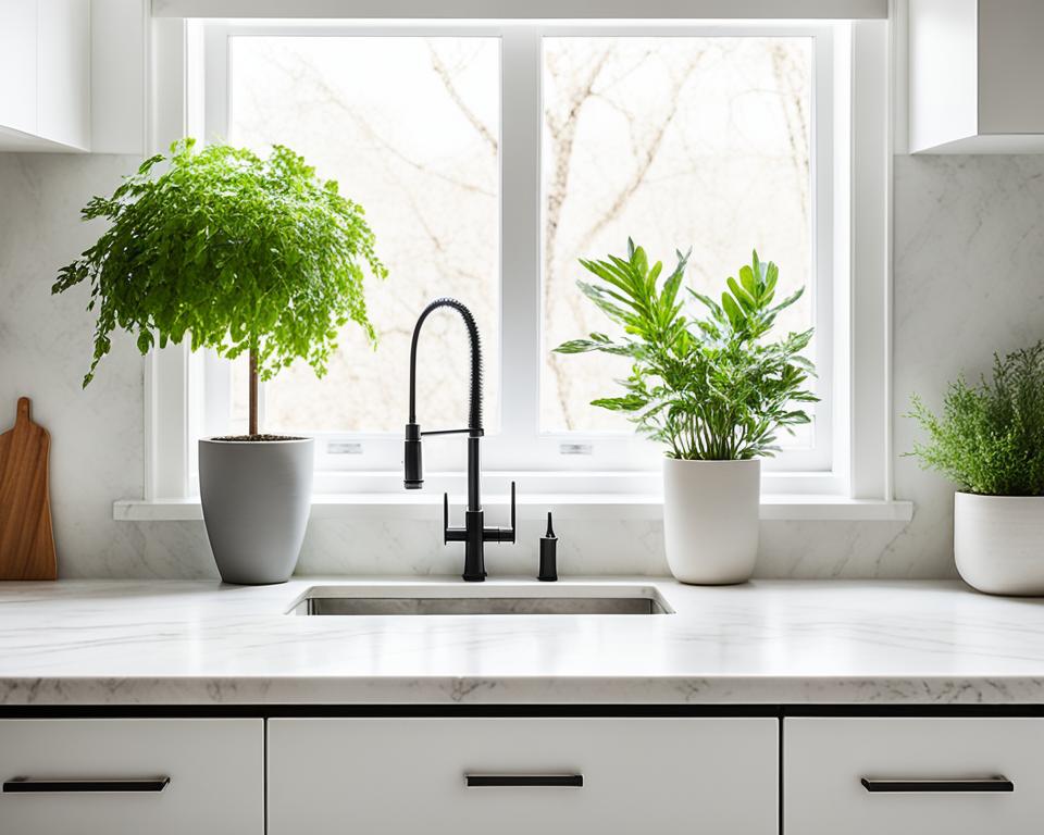 minimalist kitchen greenery