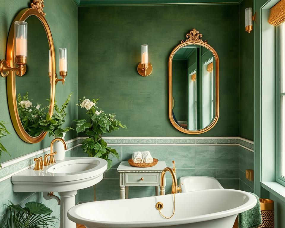 Coordinated Green and Gold Bathroom