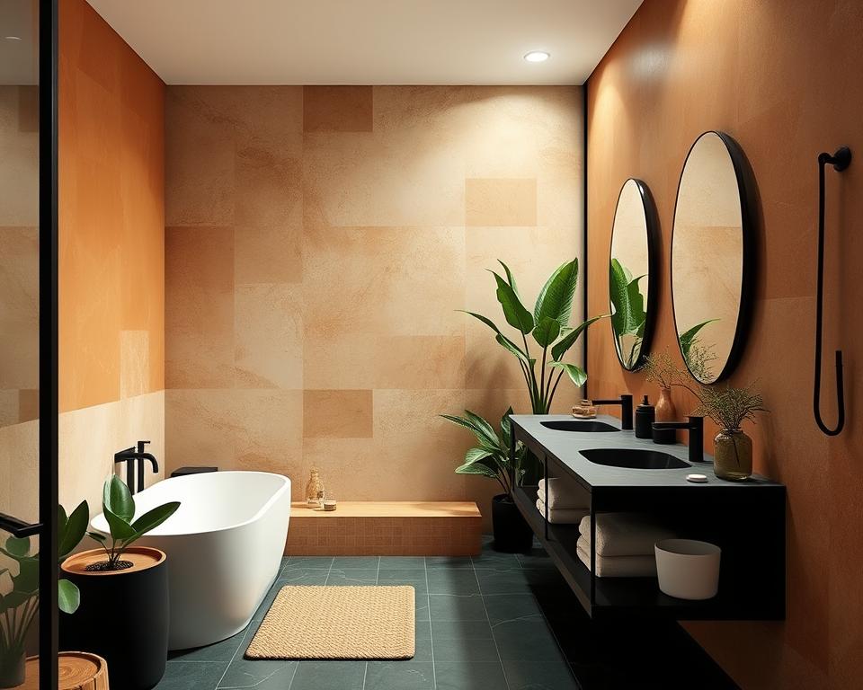 earth tone bathroom contrast