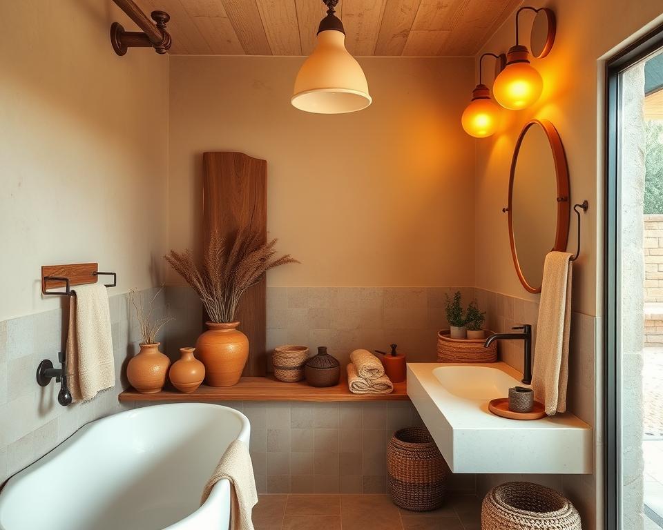 earth tone bathroom lighting and accessories