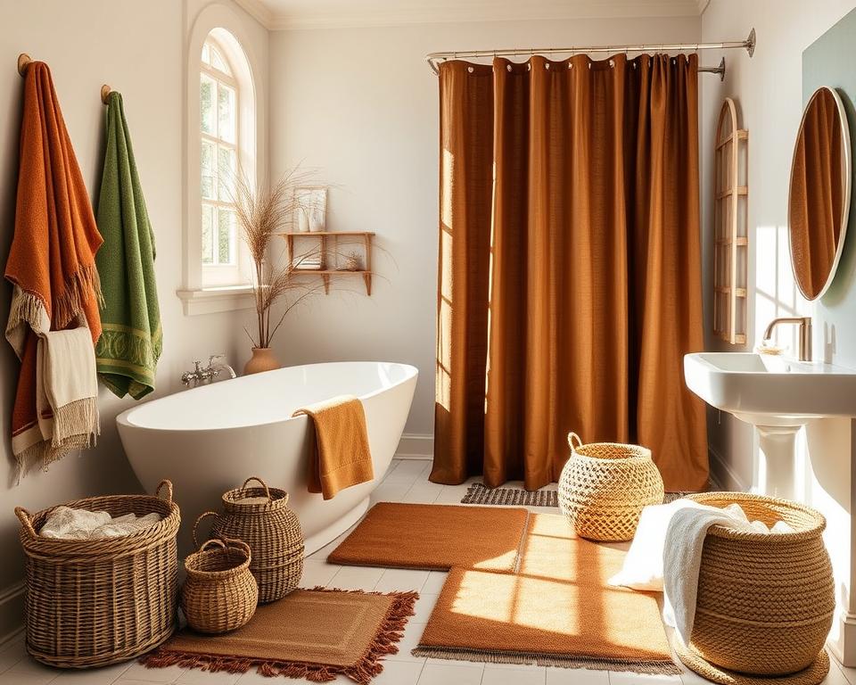 earth tone bathroom textiles