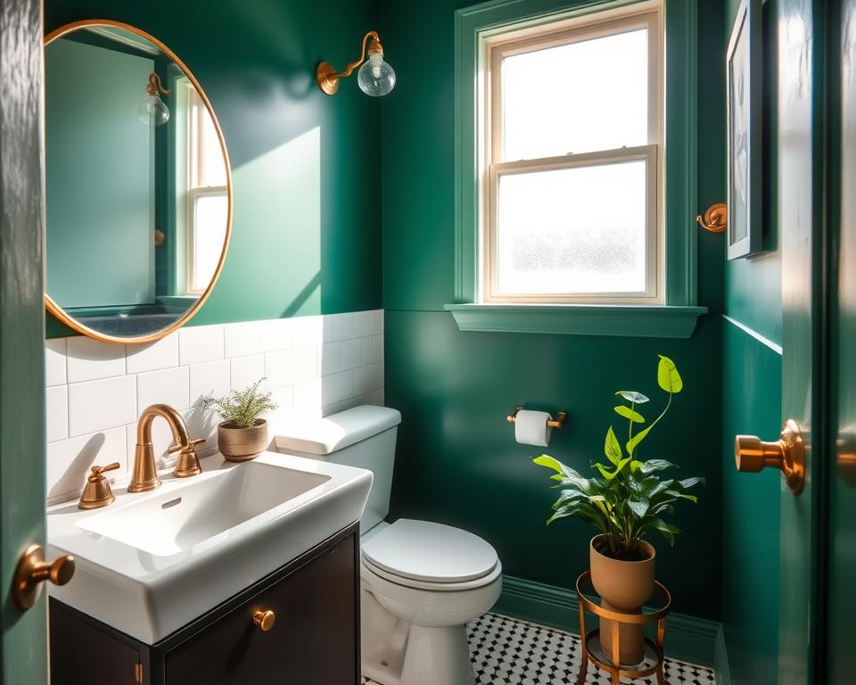 emerald green small bathroom