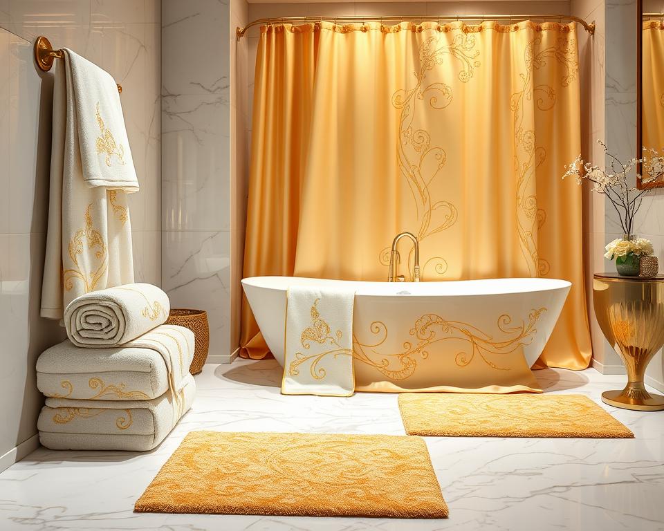 gold bathroom textiles