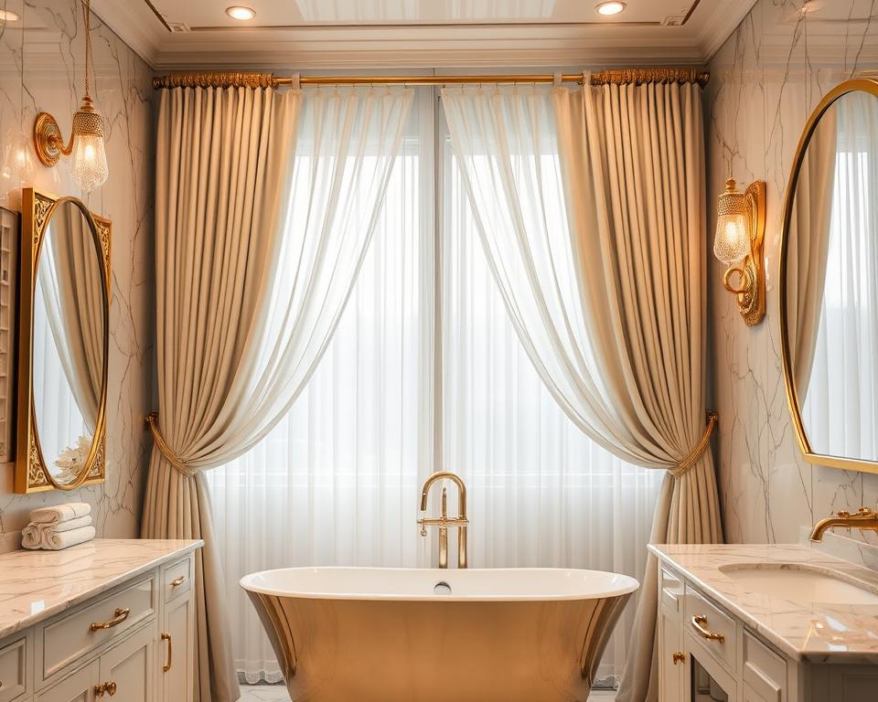 gold curtain rods bathroom