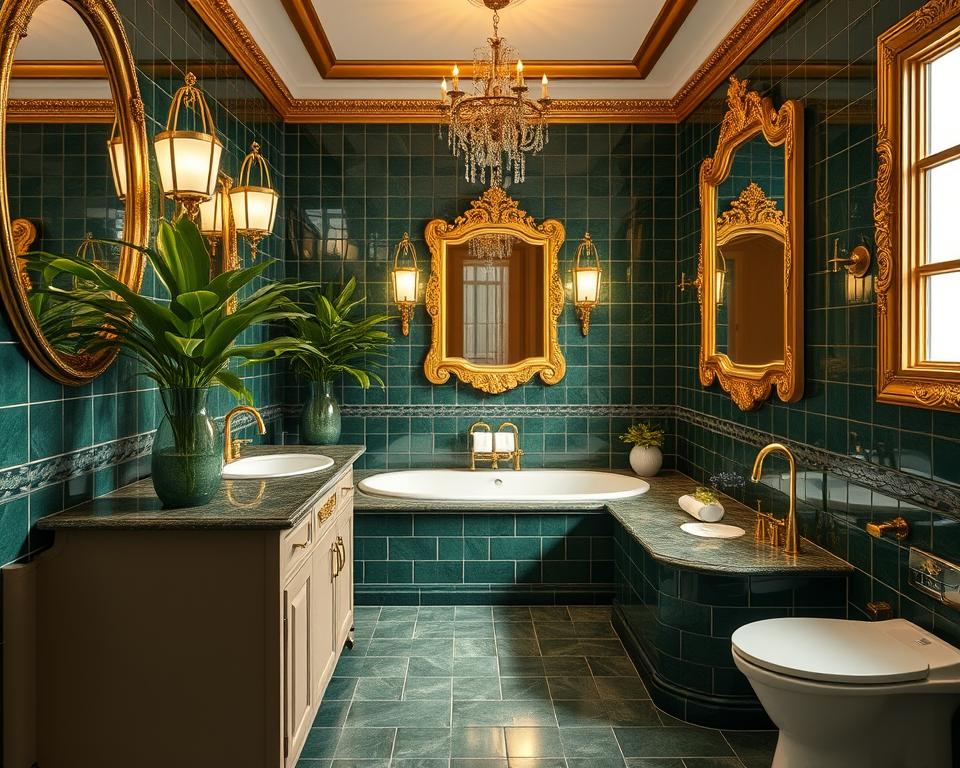 green and gold bathroom ideas