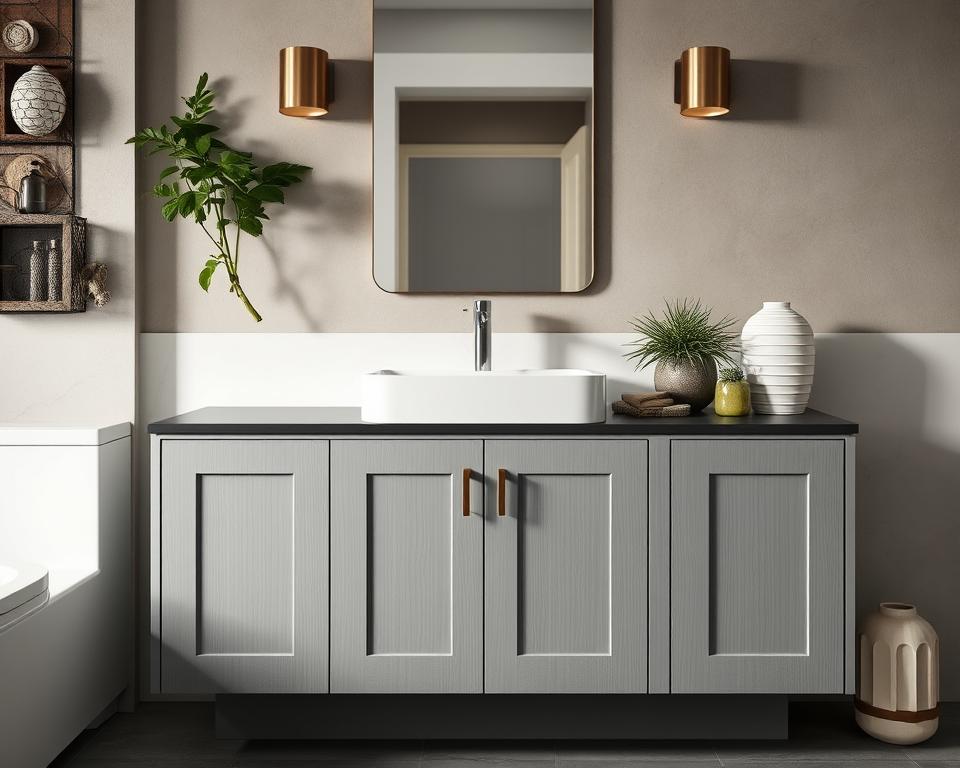 grey bathroom cabinet decor