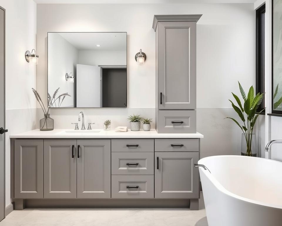 grey bathroom cabinet decor