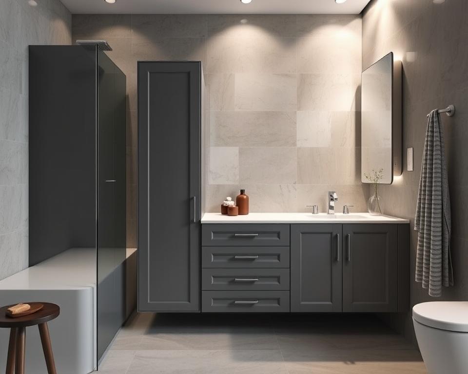 grey bathroom cabinet remodel