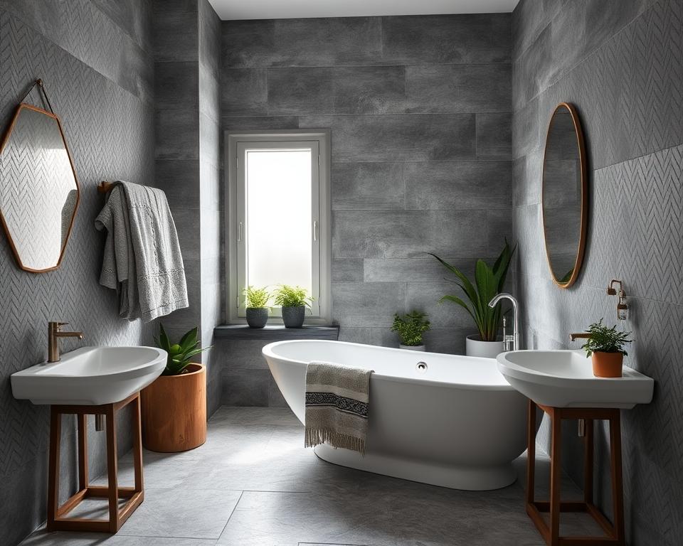 textured gray bathroom